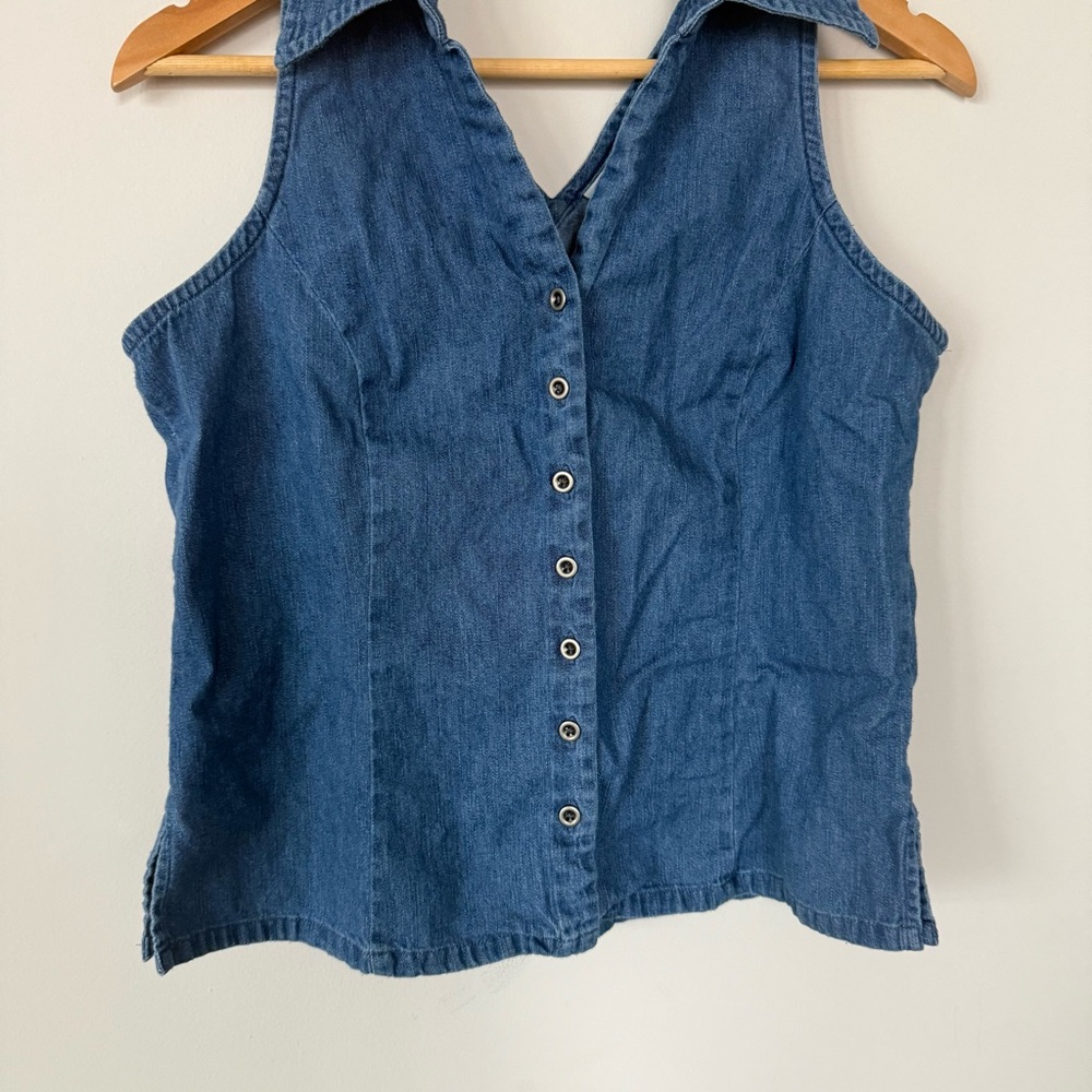 Faded Glory Denim Halter Top Women M Sleeveless Collared Y2k 2000s Bratz Western - Picture 5 of 13